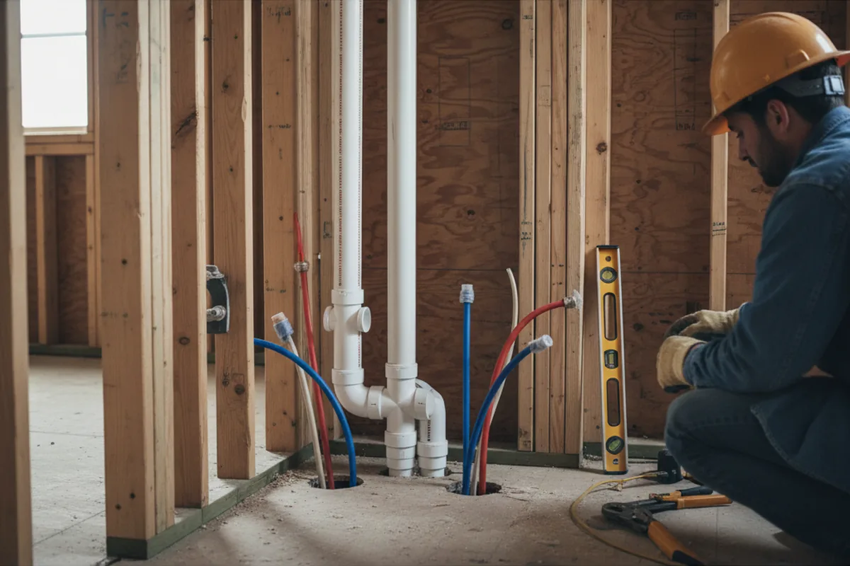 Drain and supply rough-in during Sump Pump Repair in Braintree