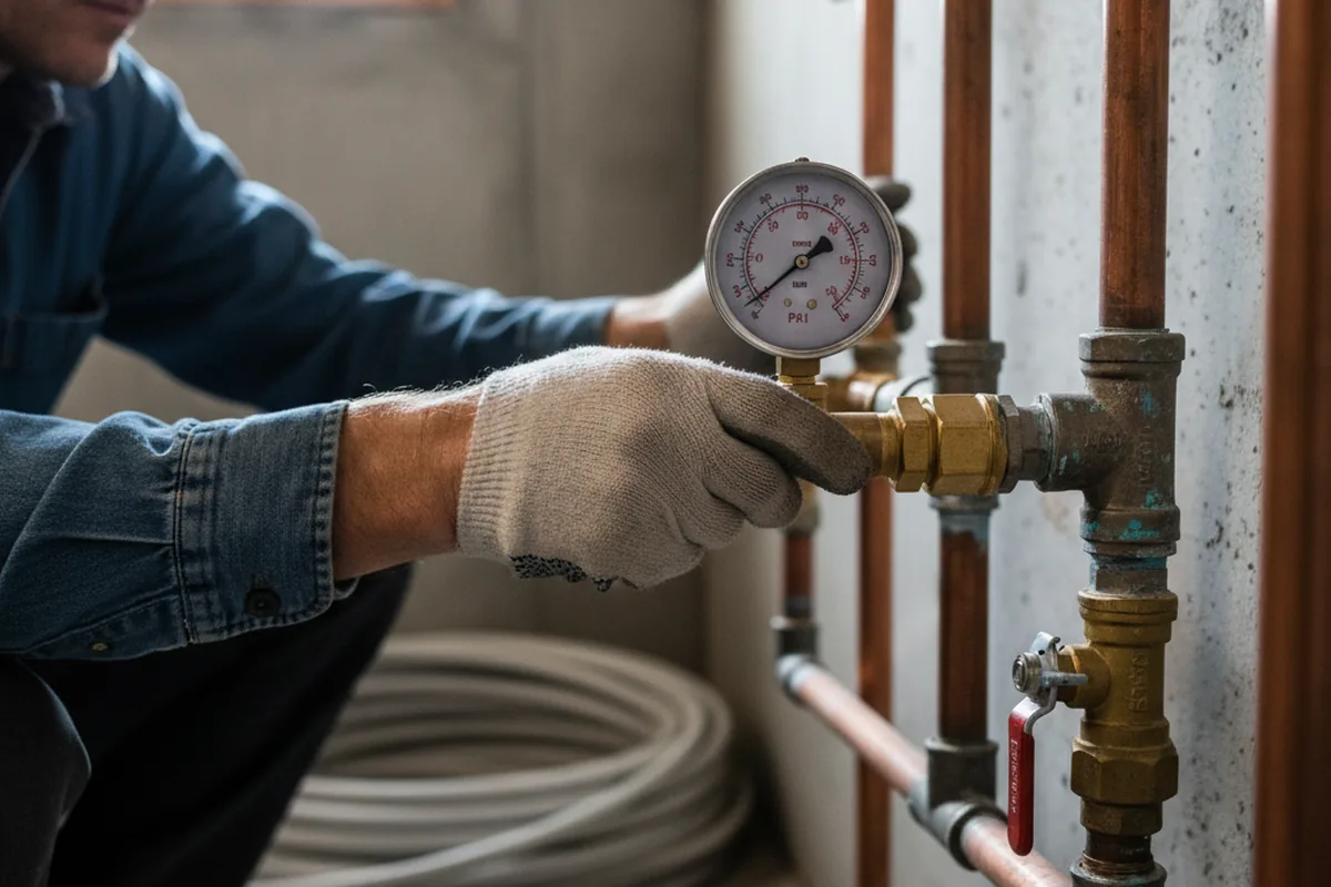 Pressure testing a repaired line during Water Line Repair in Braintree